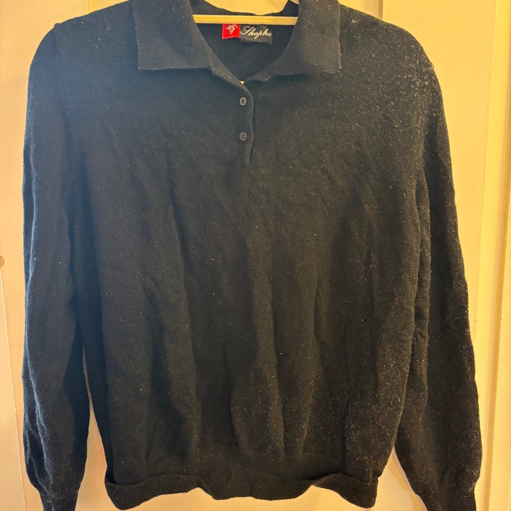 Black cashmere polo sweater (needs depiling!)
